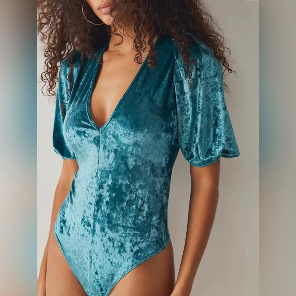 Free People Top Free People Don't You Wish Velvet Bodysuit S Deep Teal - Picture 3 of 14